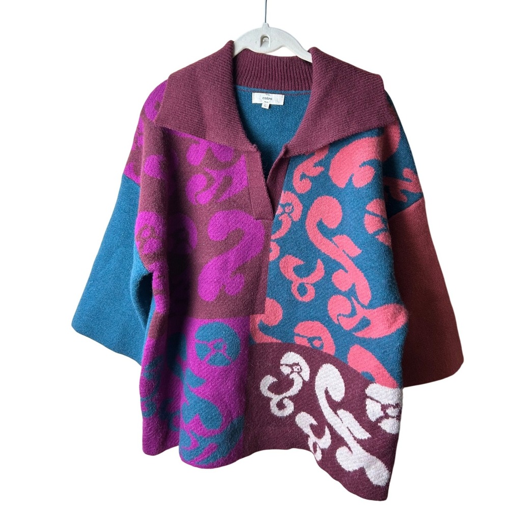 Entro Patchwork Pullover Sweater 3/4 Sleeve Bold … - image 5